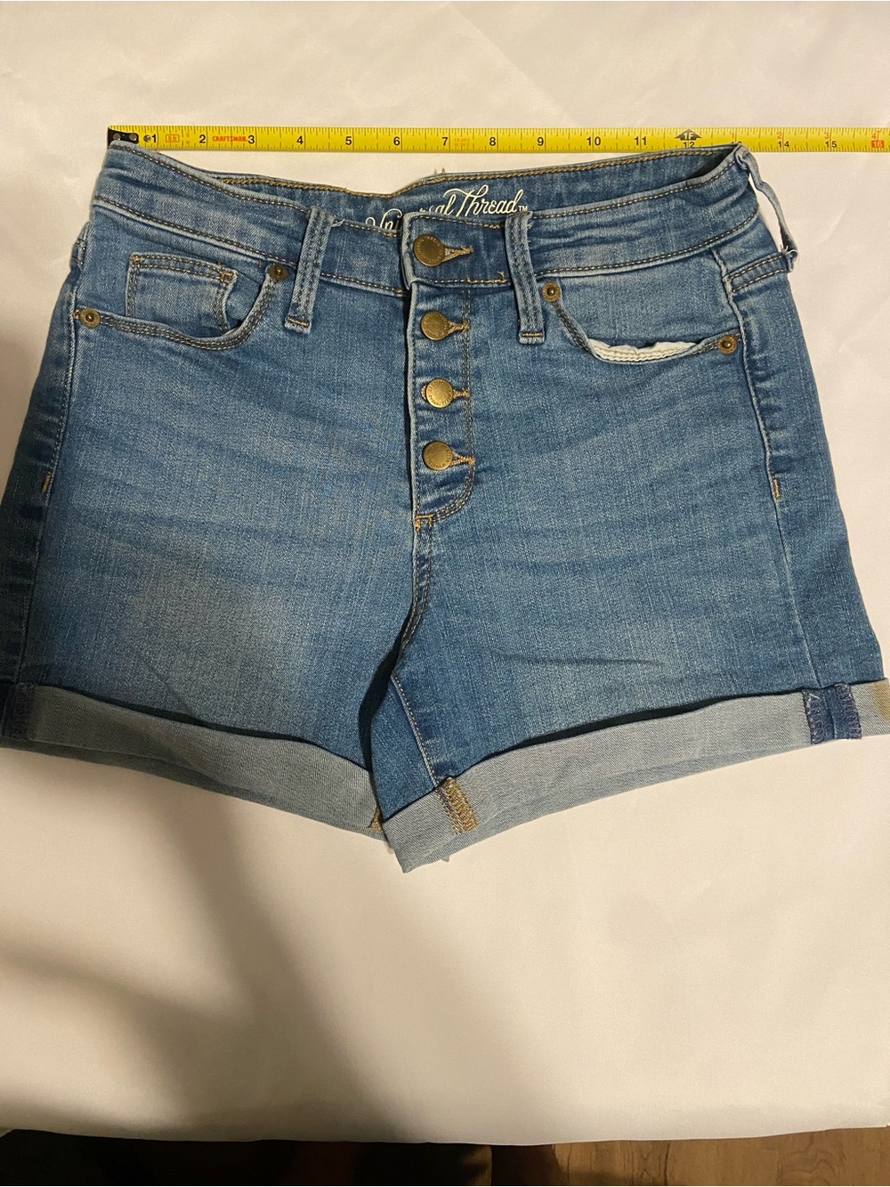 Universal Thread Light Blue High-Rise Button-Fly Denim Shorts